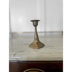 Vintage Italian Candlesticks Antique Brass Ornate Footed Base with Floral Detail